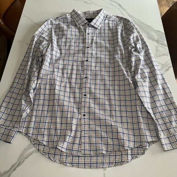 Paisley & Gray Shirt Mens XL Blue Beige Plaid 100% Cotton Slim Fit Button-Up NWT - Picture 1 of 12